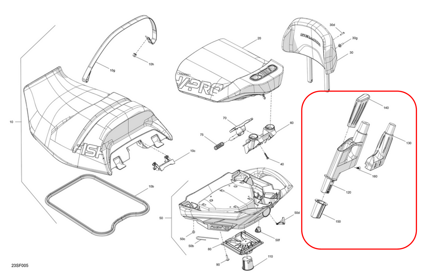269003674 Sea-Doo Fish Pro Trophy Seat Support Assembly