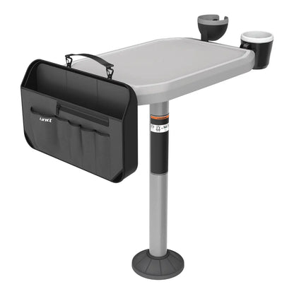 Gray sink with black bag and cup holders on a white background